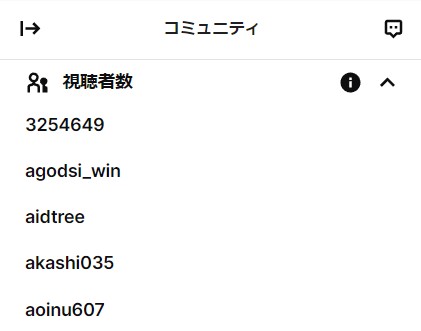Twitchチャット参加ユーザー一覧の表示画面