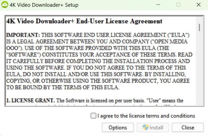 4K Video Downloader インストール ライセンス同意画面