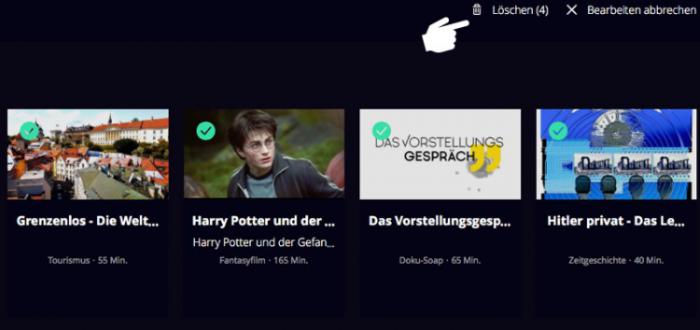 Wie kann man Waipu TV Aufnahmen im Web-Player löschen?