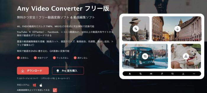Any Video Converter V8のメイン画面と動画変換機能