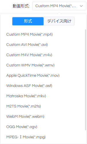Any Video Converterで出力形式を指定する設定画面