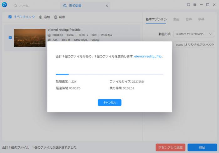 Any Video Converterで動画変換を開始する画面