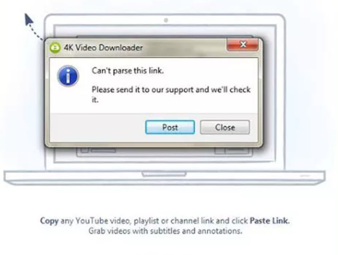 4K Video Downloader Plusが突然停止したときのエラー表示