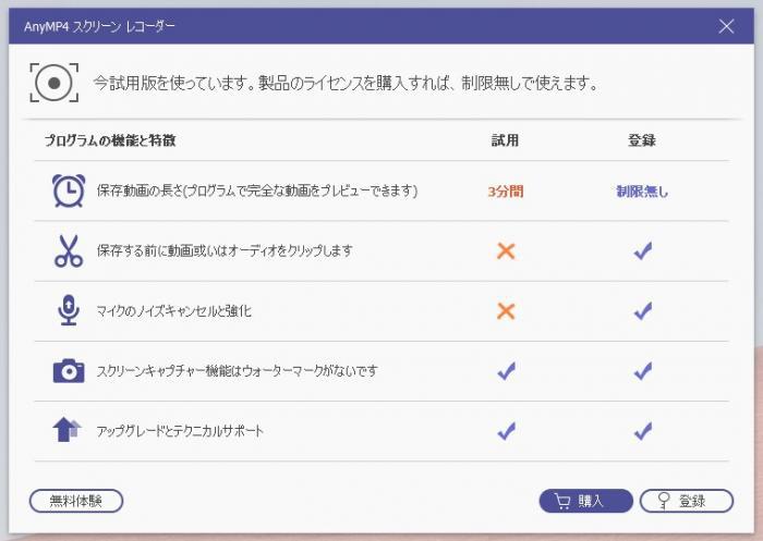 AnyMP4 スクリーンレコーダー 操作画面