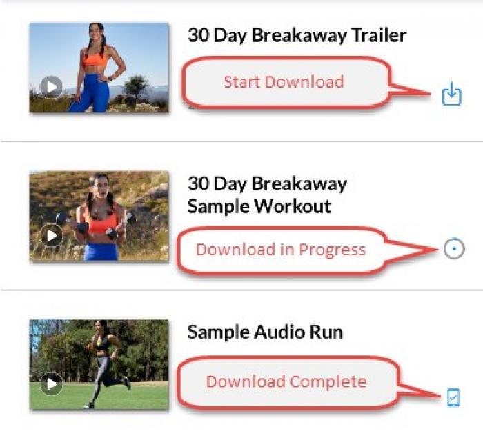 BODi mobile app download control for a workout