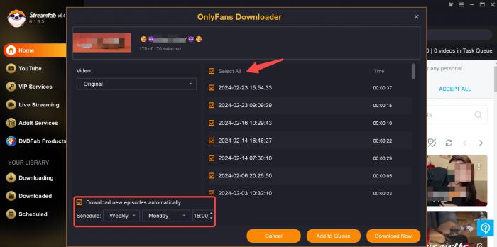 StreamFab 分析 OnlyFans 影片並選擇 1080p MP4 下載設定