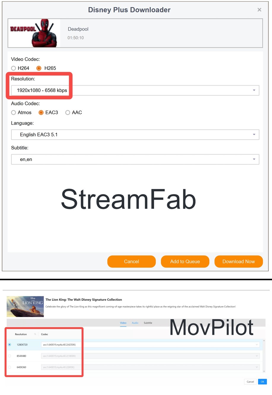 Comparativa calidad descarga StreamFab vs MovPilot 1080p audio Dolby subtítulos español