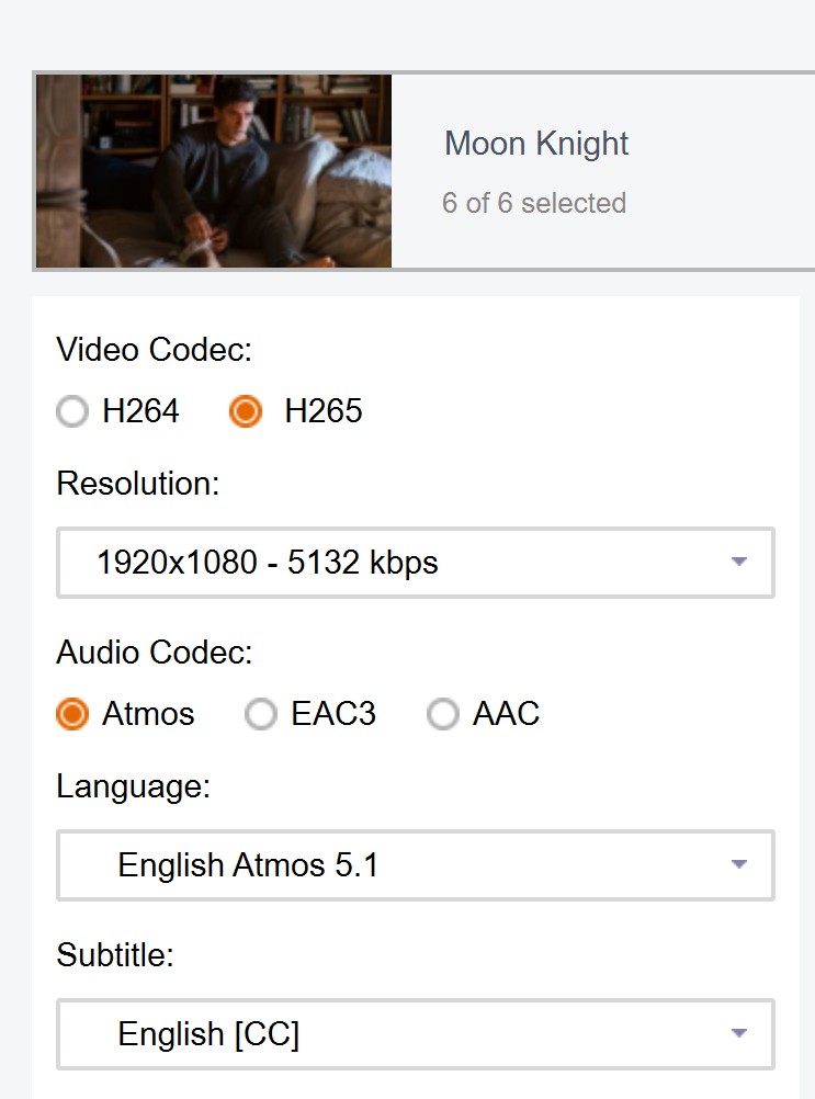 StreamFab local video output showing selected playback quality