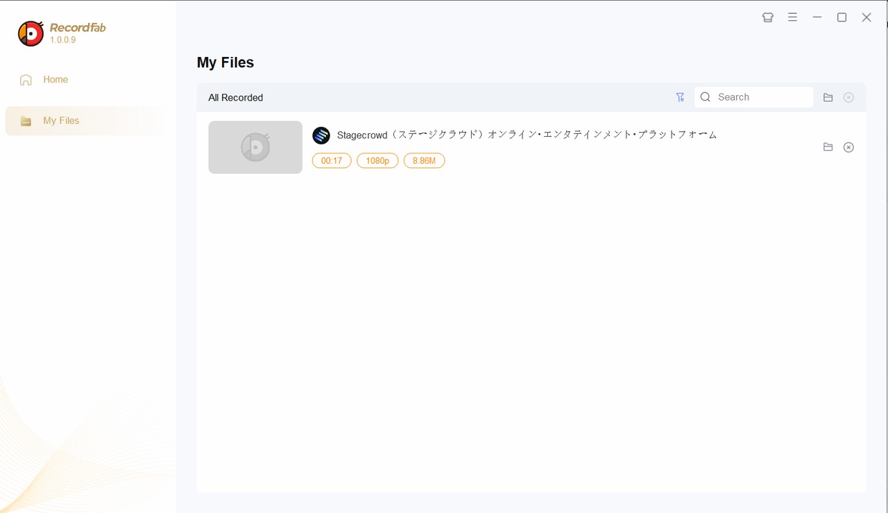 RecordFabのマイファイルでStagecrowd保存結果を確認する画面