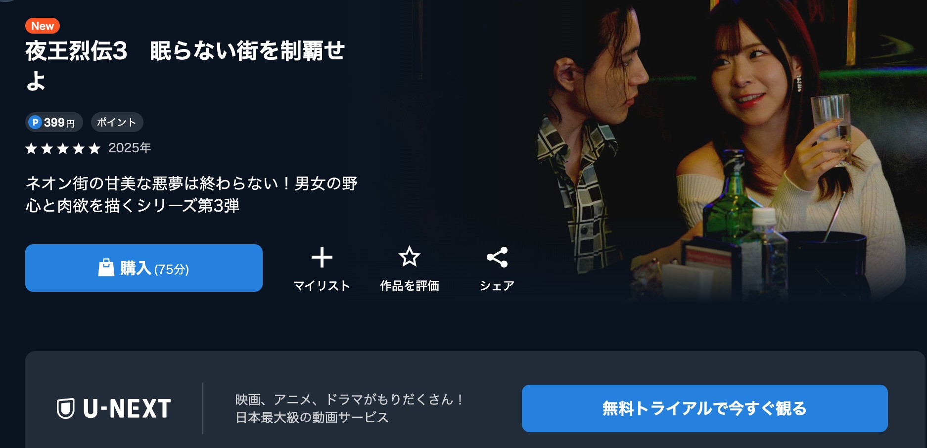 U-NEXTエロ映画1:夜王烈伝3よ眠らない街を制覇せ