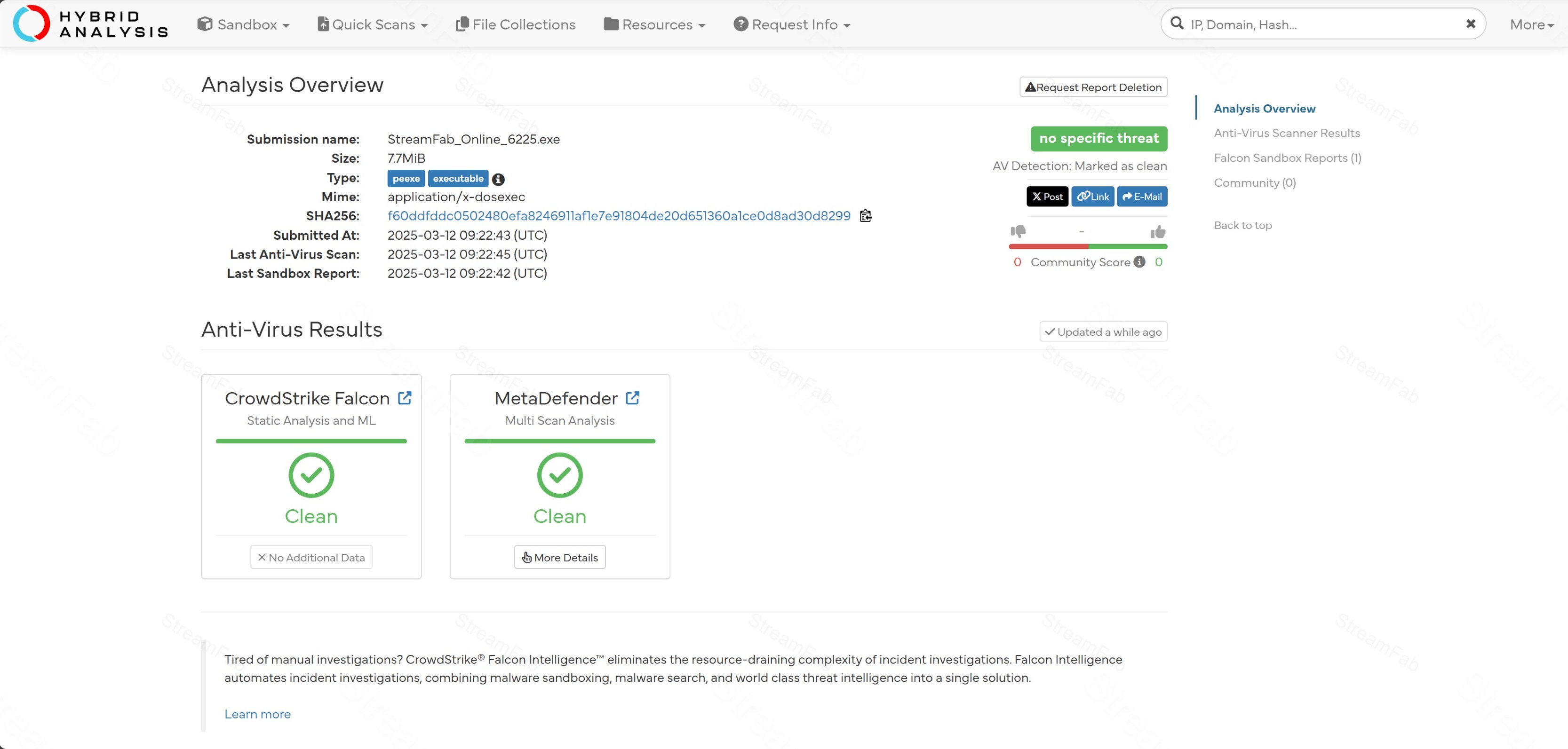 StreamFab vérifié par Hybrid Analysis : protection de la vie privée