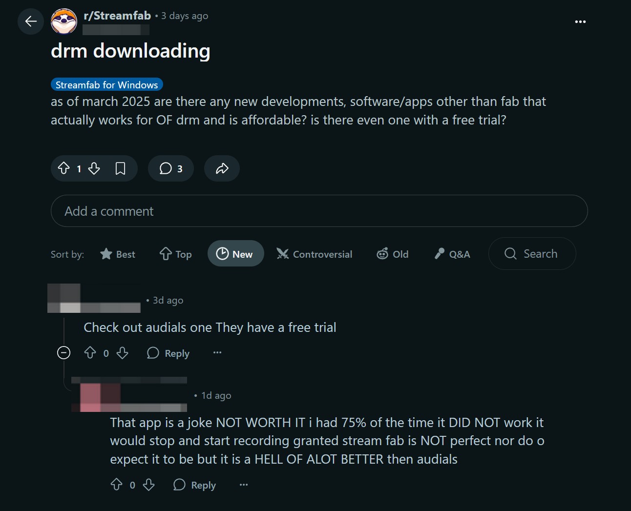 real user discussion on Audials vs StreamFab