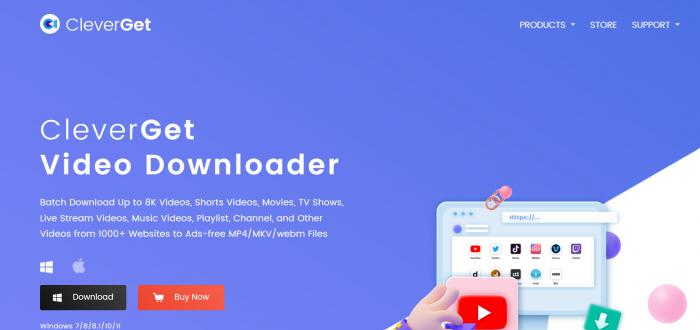 CleverGet Video Downloader interface showing MP4, MKV, and WebM export presets