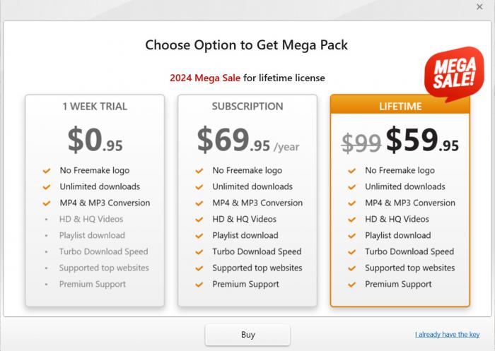 Freemake présentant les conditions du Mega Pack