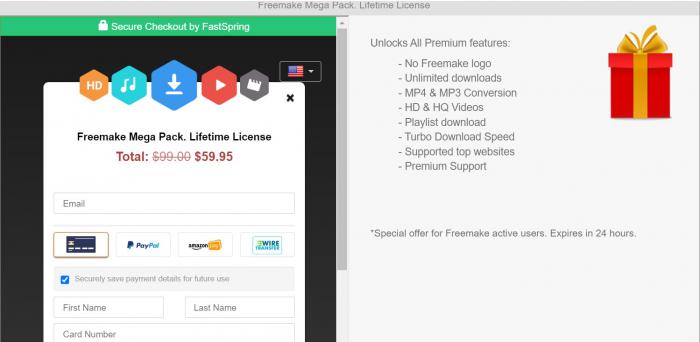 Formulaire de paiement pour une licence Freemake