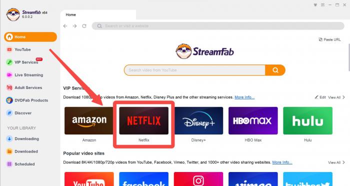 StreamFab Netflix Downloader 選擇串流服務與登入入口