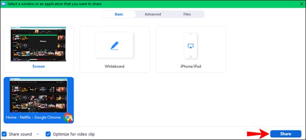 Zoom 確認分享 Netflix 視窗