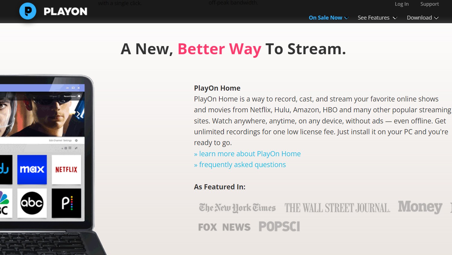 PlayOn Home Windows-only streaming DVR interface showing DRM-adjacent screen recording workflow