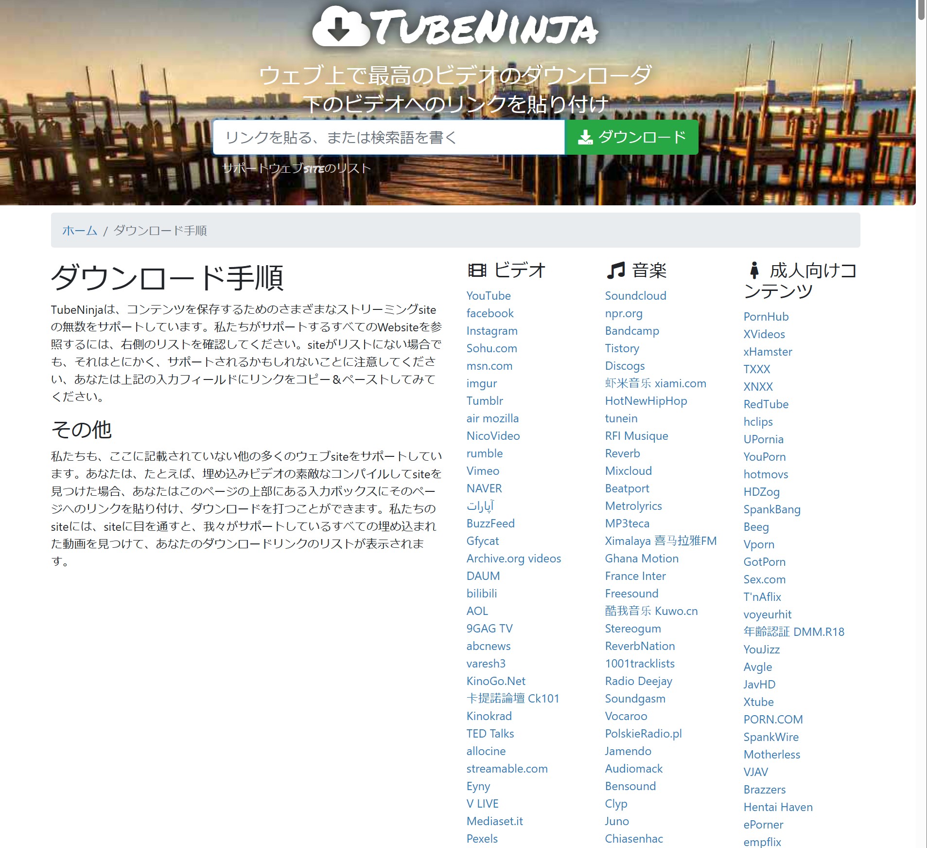 TubeNinjaの動画保存候補と操作位置を照合する画面