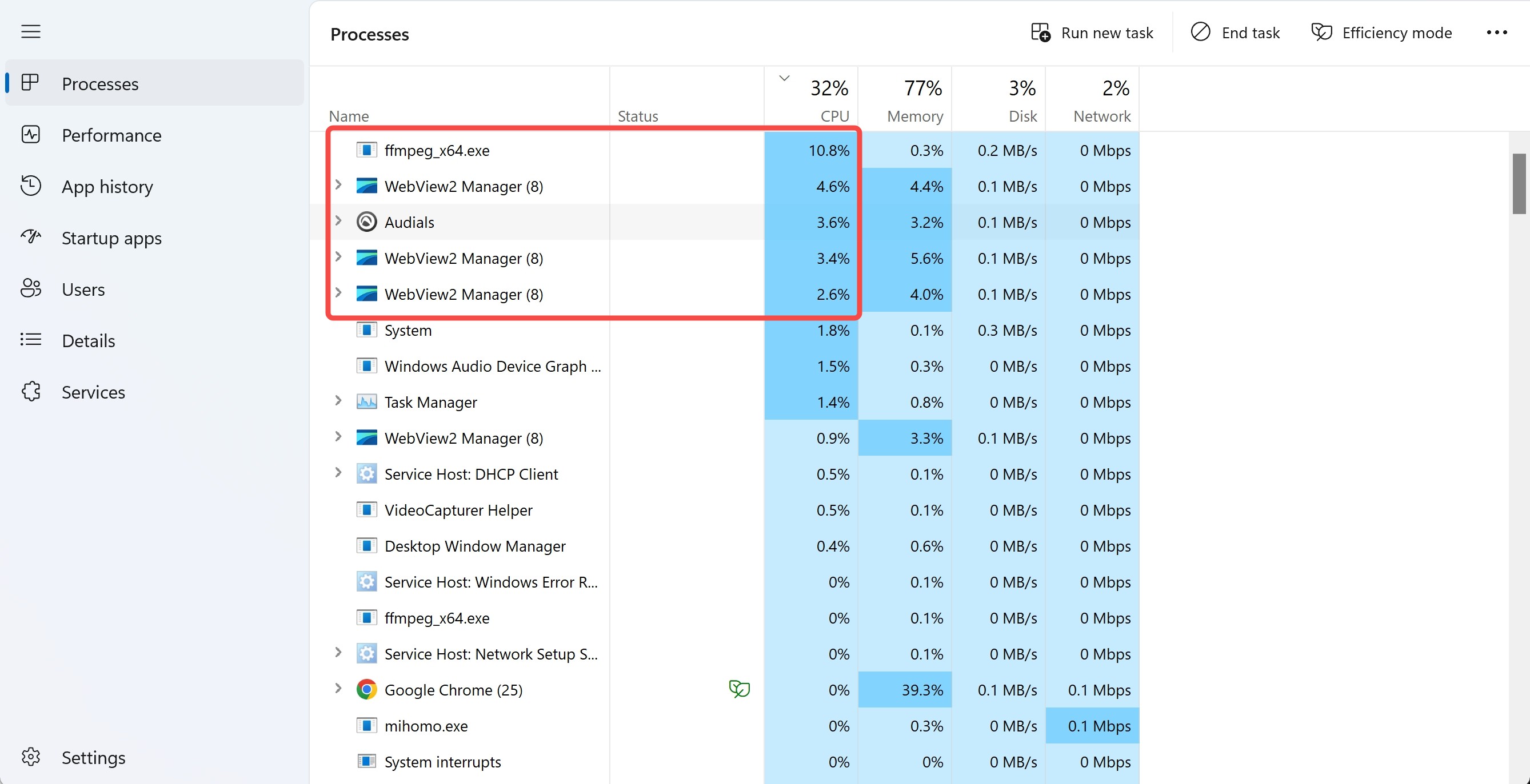 Audials One CPU usage spiking to 90 percent during 4x speed recording on Windows 11