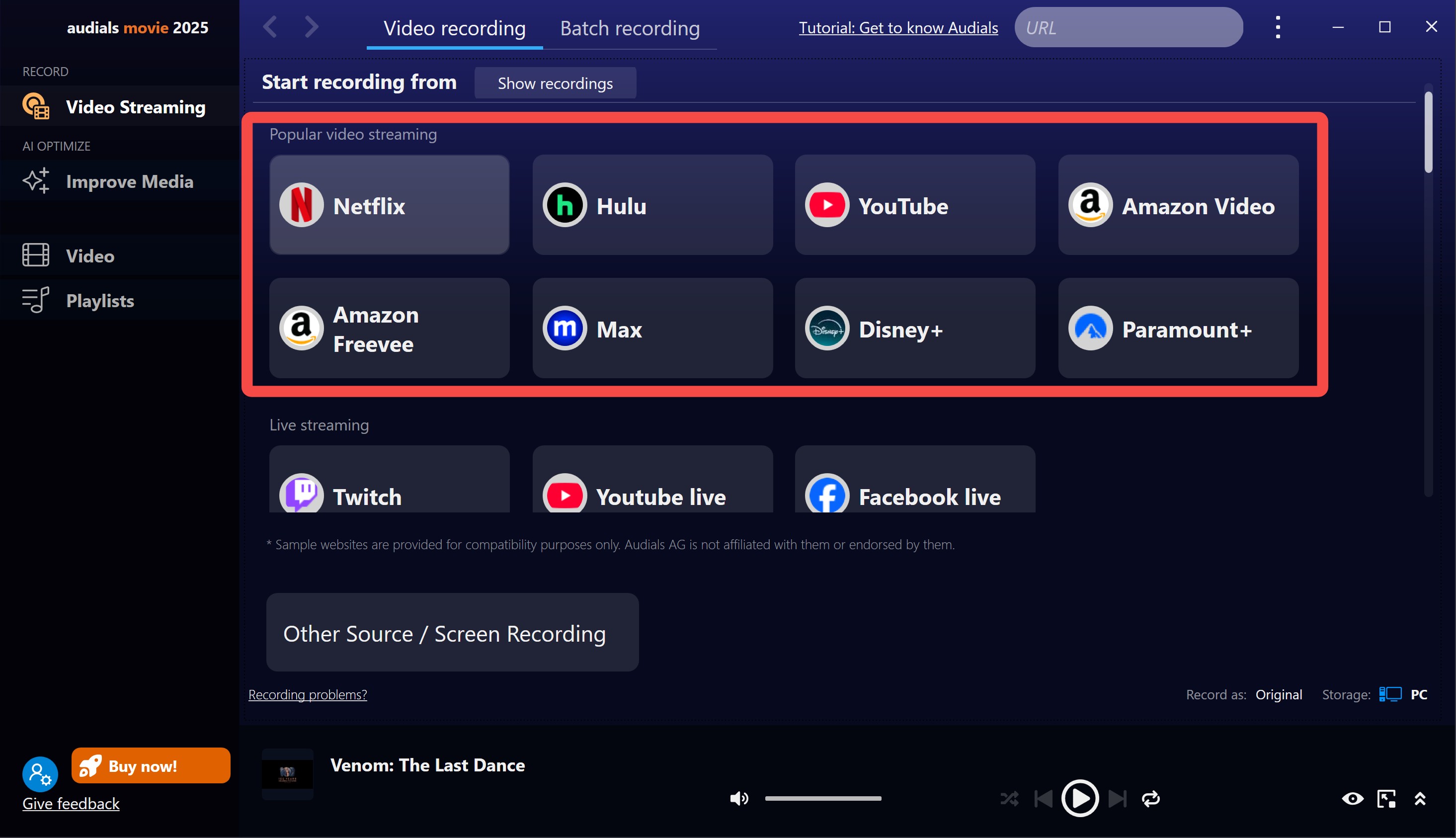 如何使用 Audials Movie 2025 錄製 Netflix 步驟 1