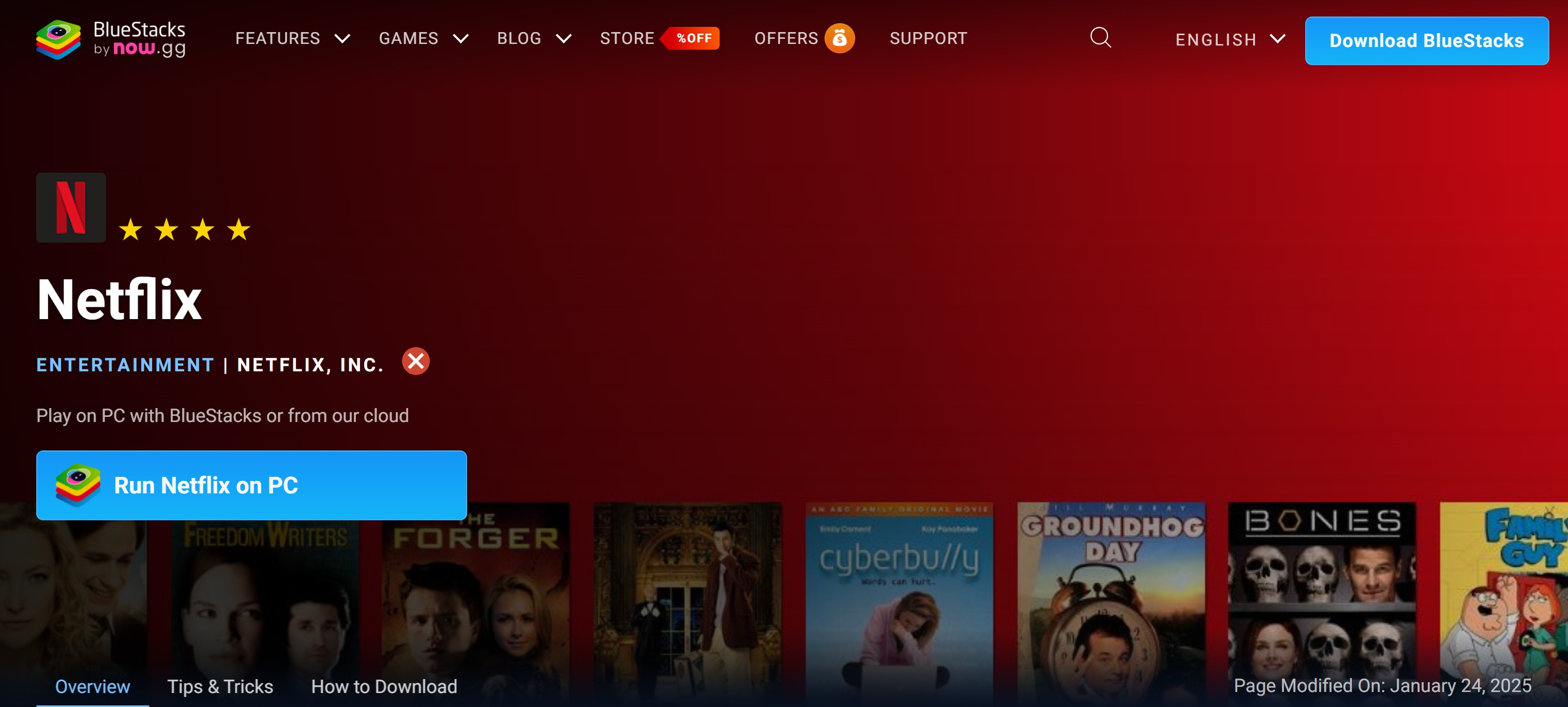 Netflix Android app running inside an Android emulator on a Windows laptop for personal offline viewing testing