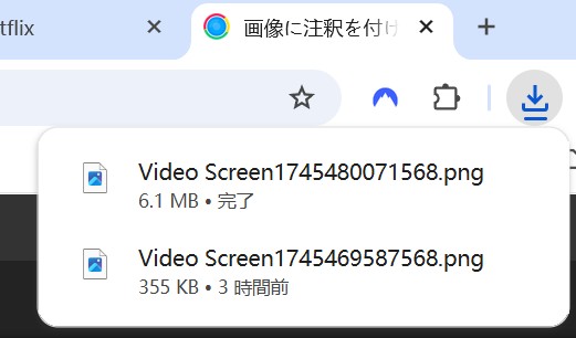 ダウンロード履歴から保存したスクショを確認する画面