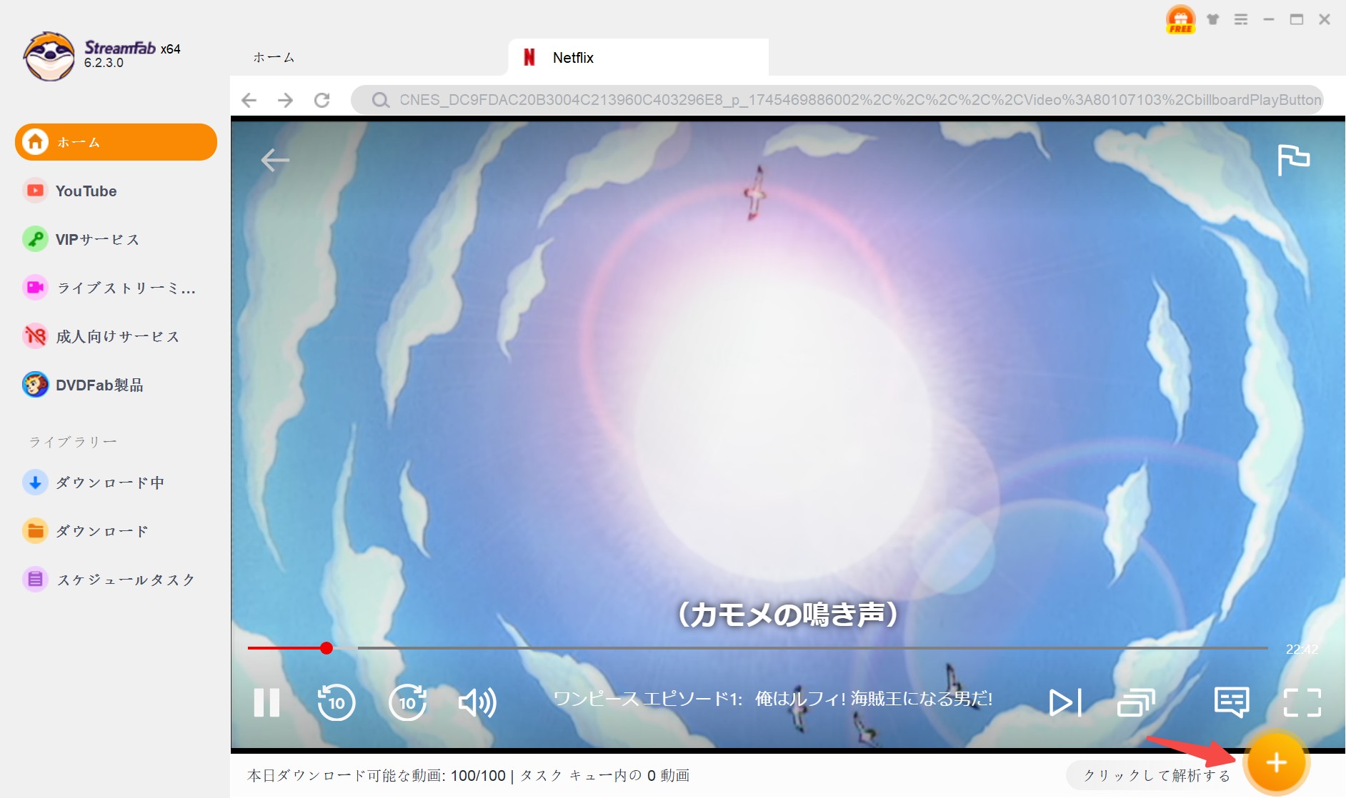 StreamFabで再生中の動画をスクショする画面