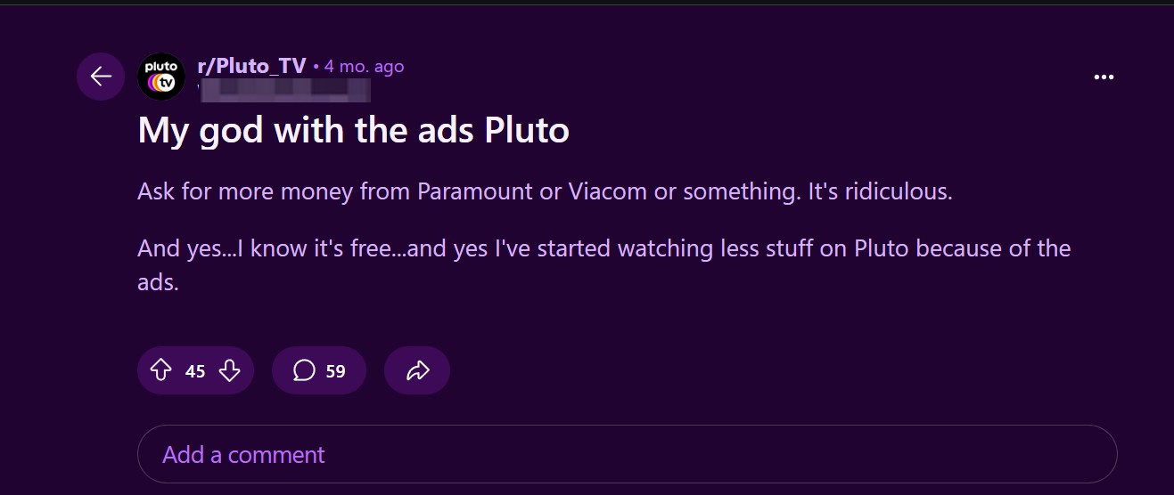 Users want to get rid of Pluto TV ads