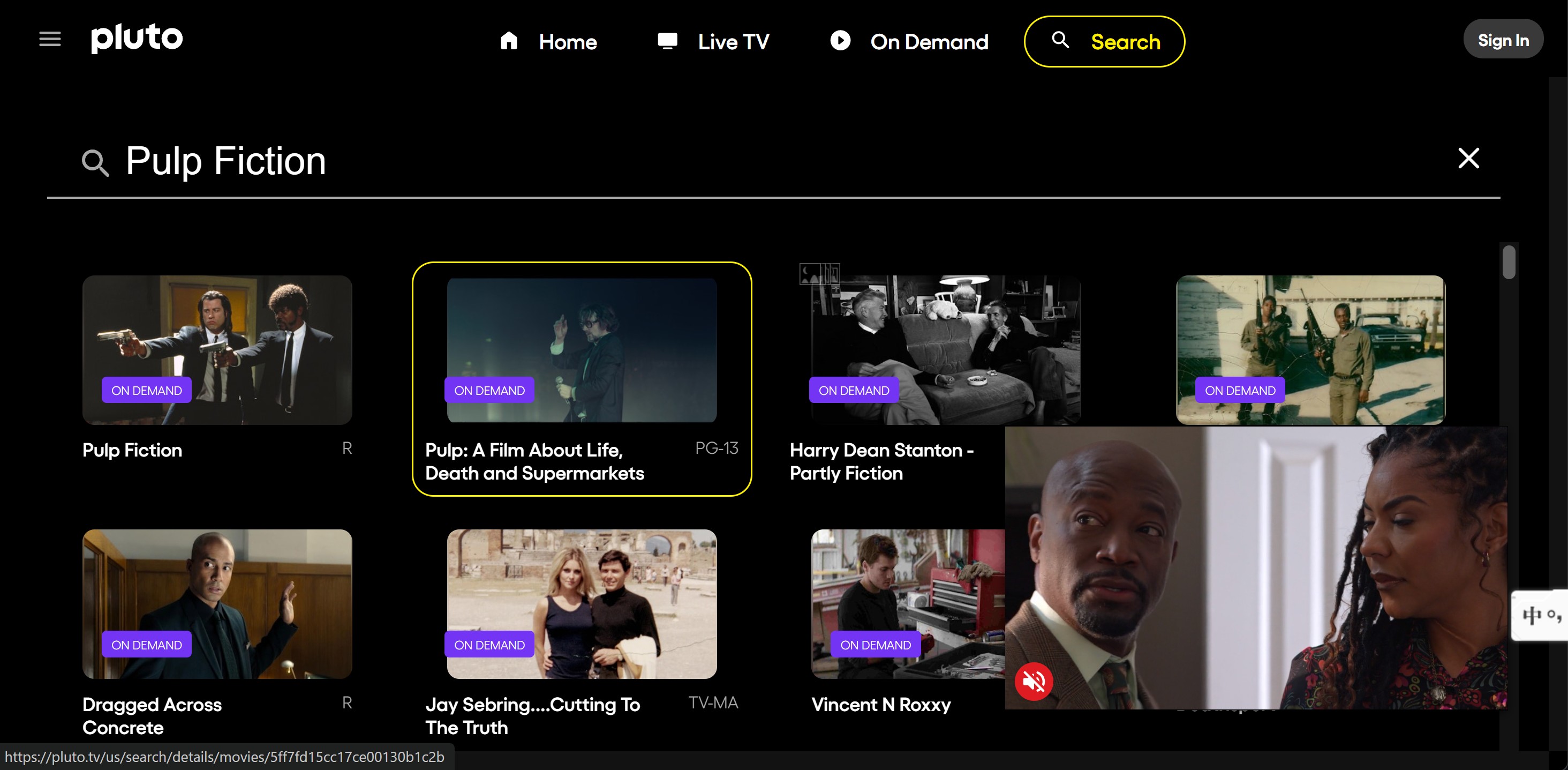 Use the direct search function to search on Pluto TV