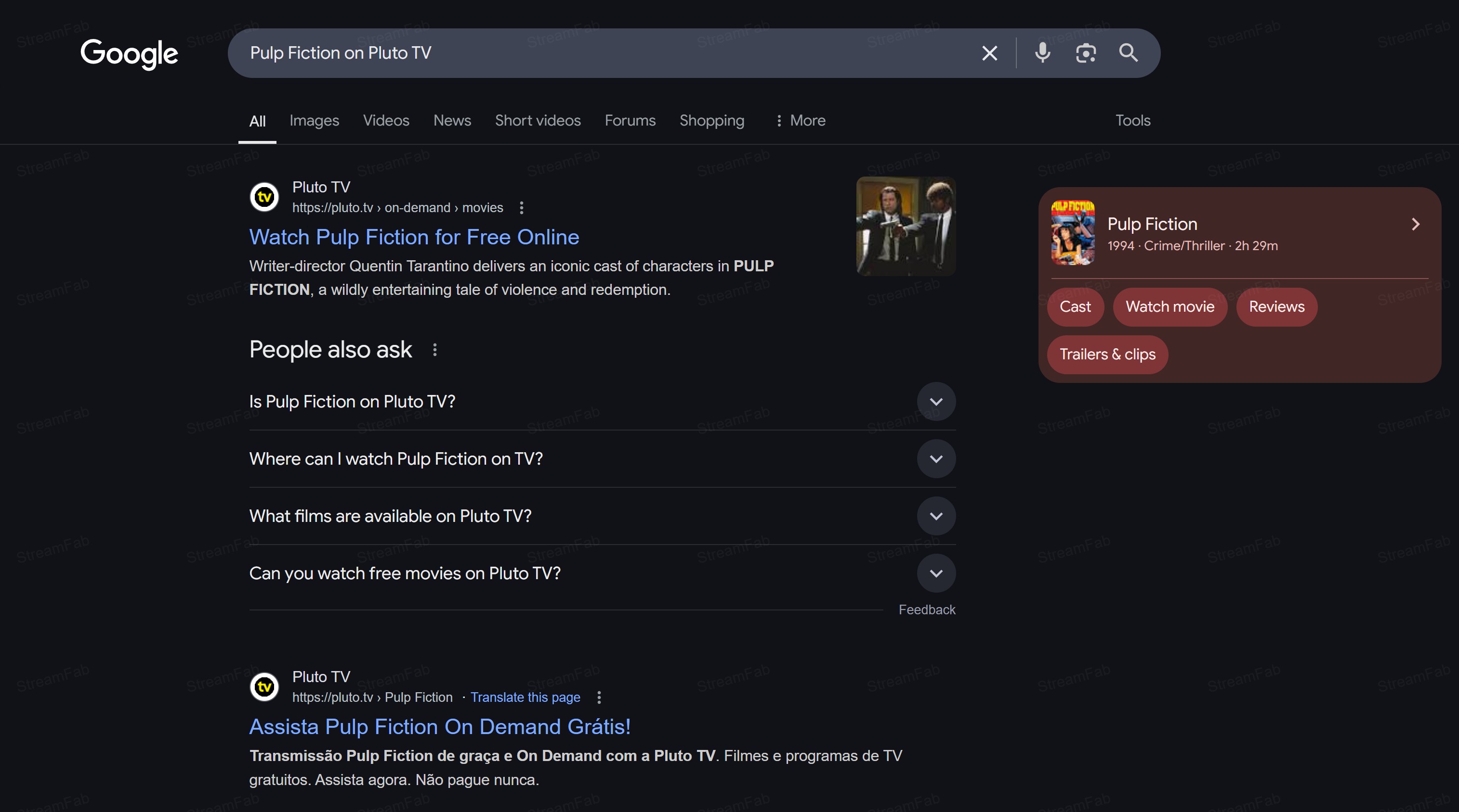 Search on Pluto TV on unsupported devices by directly searching the title's name on Google