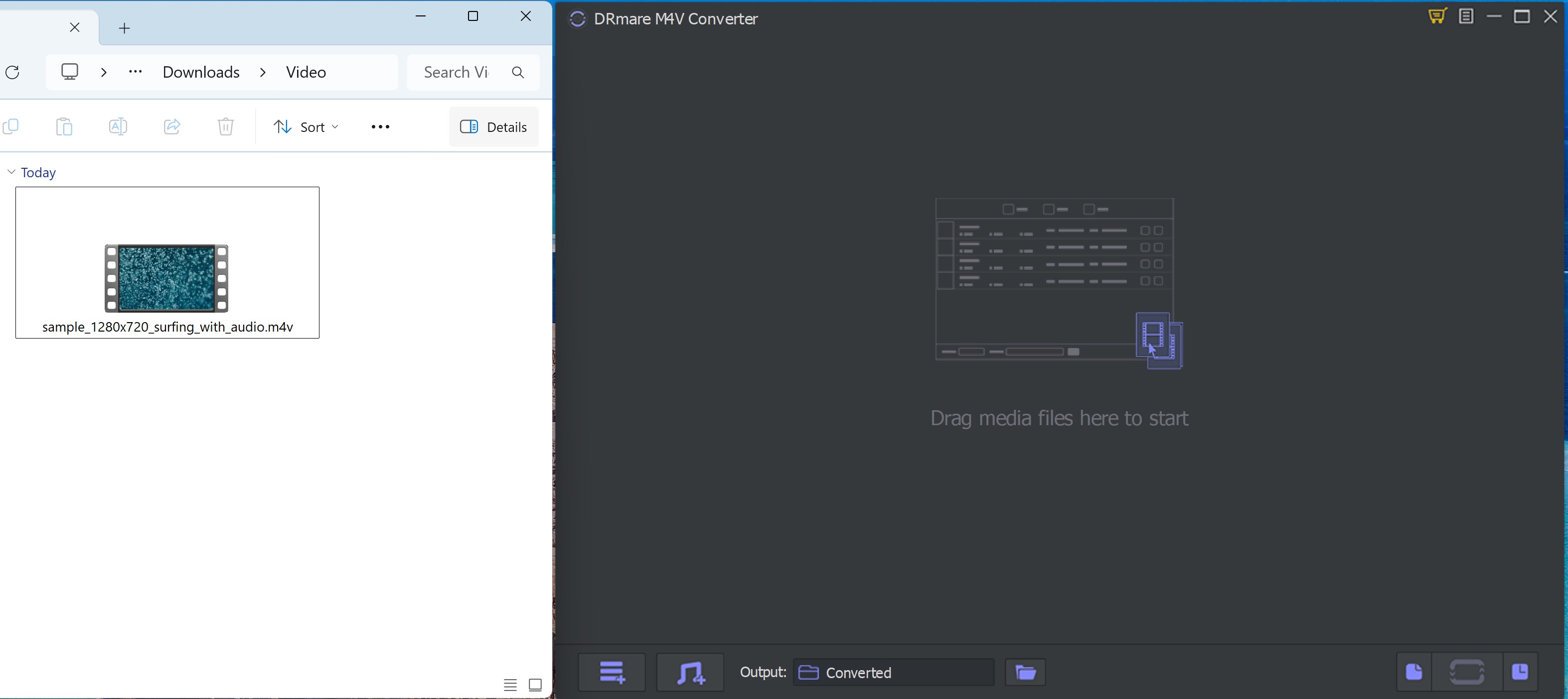 DRmare setup step preparing an iTunes M4V movie for personal offline conversion to MP4