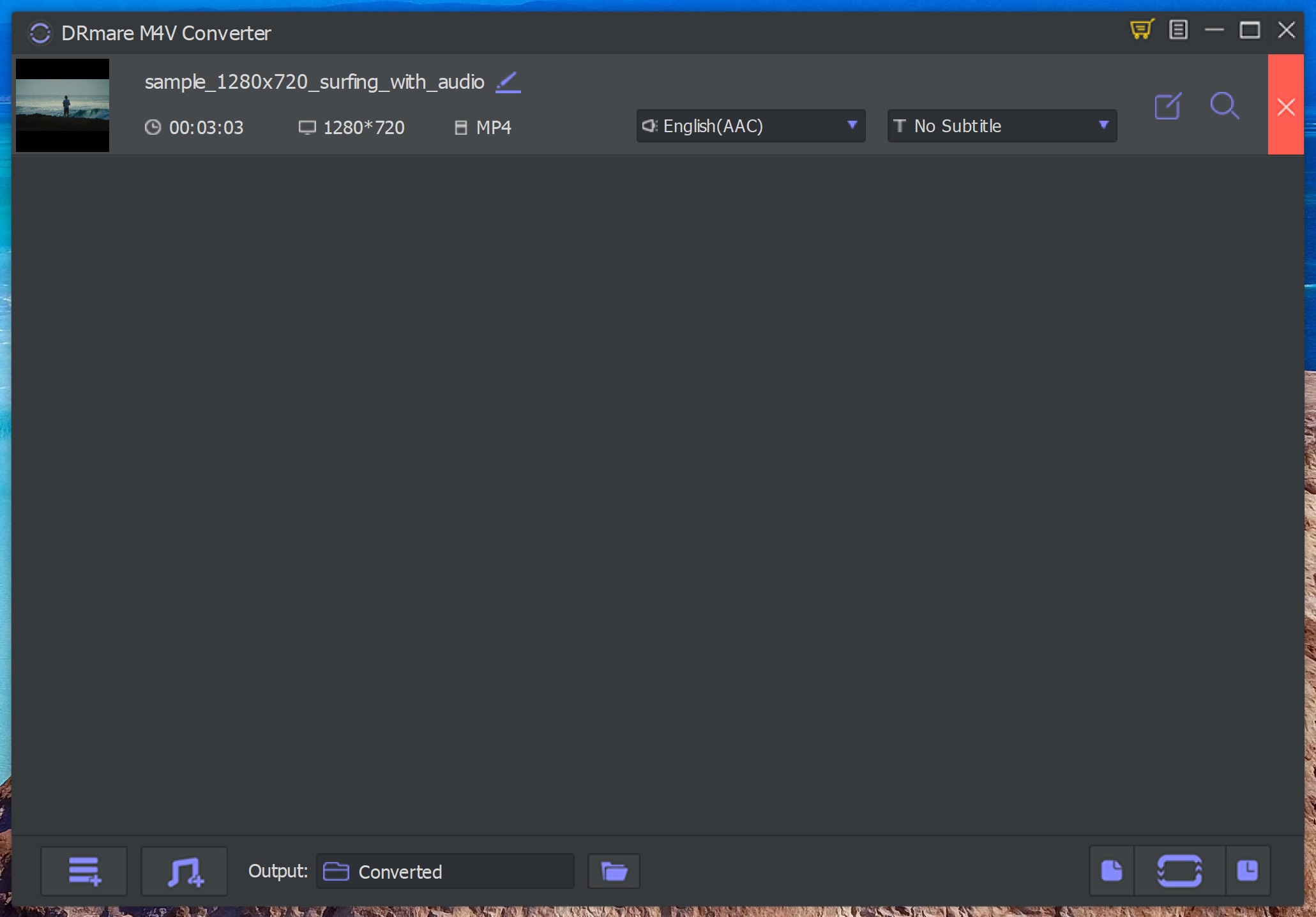DRmare drag-and-drop panel loading an Apple FairPlay iTunes M4V for MP4 output