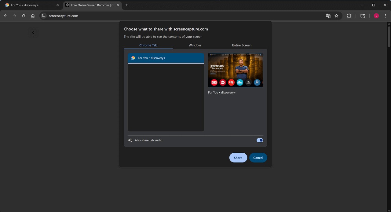 How to record on Discovery Plus without black screen via ScreenCapture