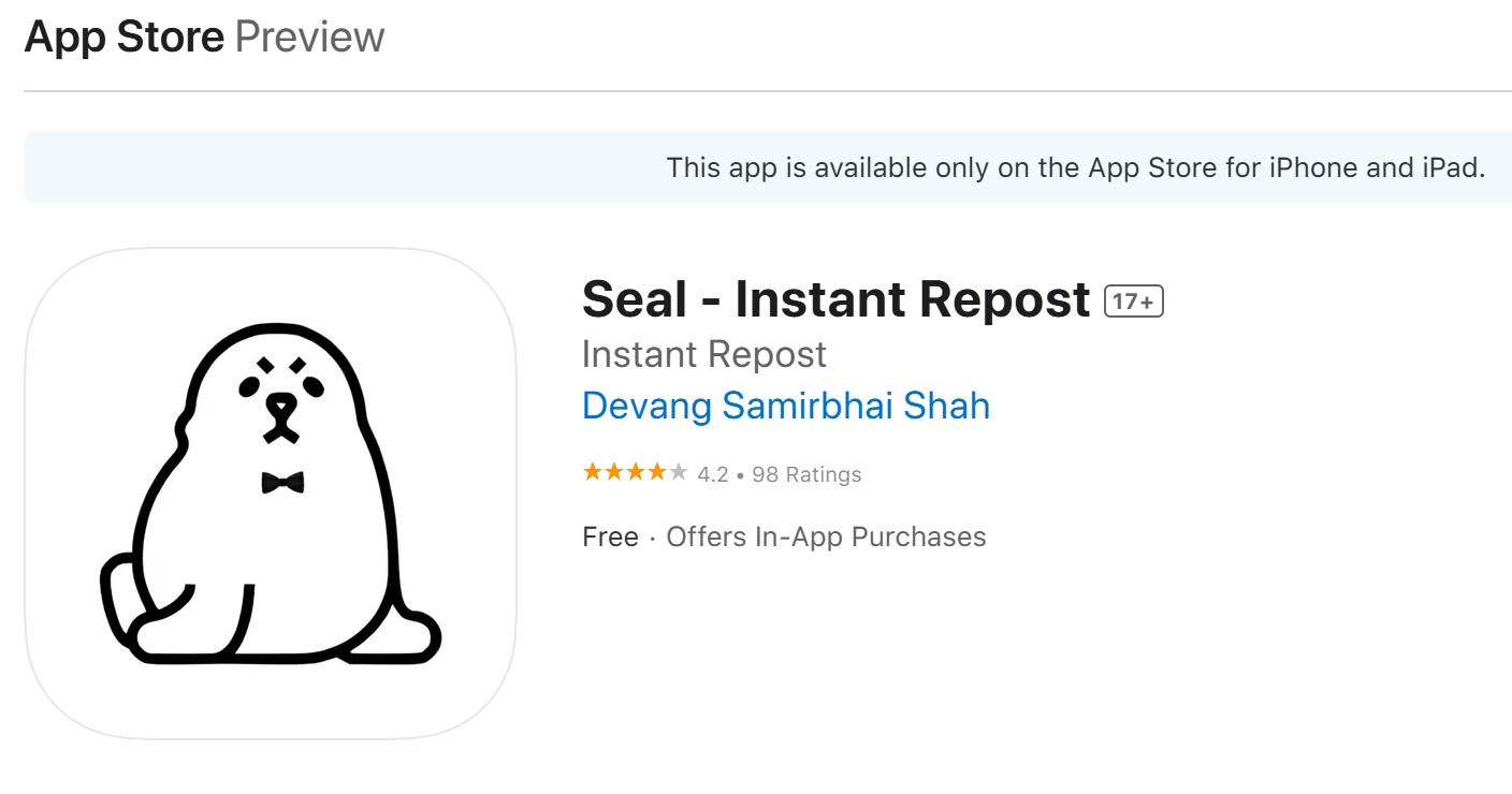 Seal Instant Video Repost social media workflow on iPhone