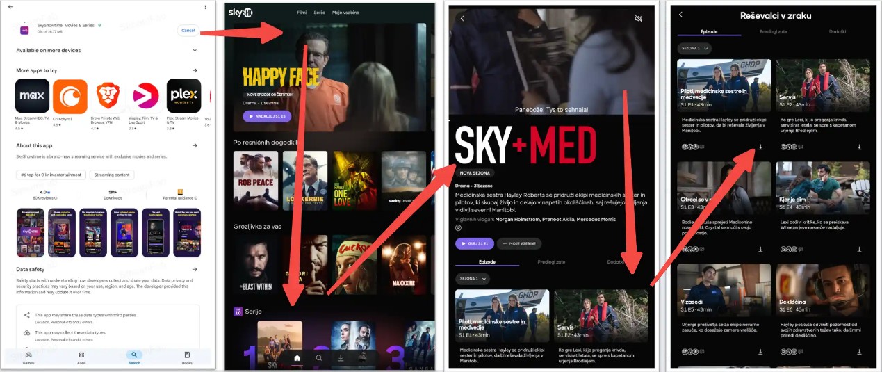 Step-by-step walkthrough of saving SkyShowtime videos inside the official mobile app