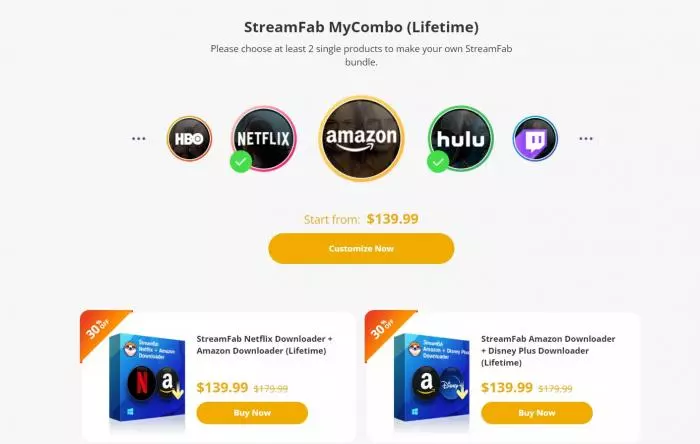StreamFab MyCombo Bereich im Store — beliebte Vorlagen und individuelle Zusammenstellung