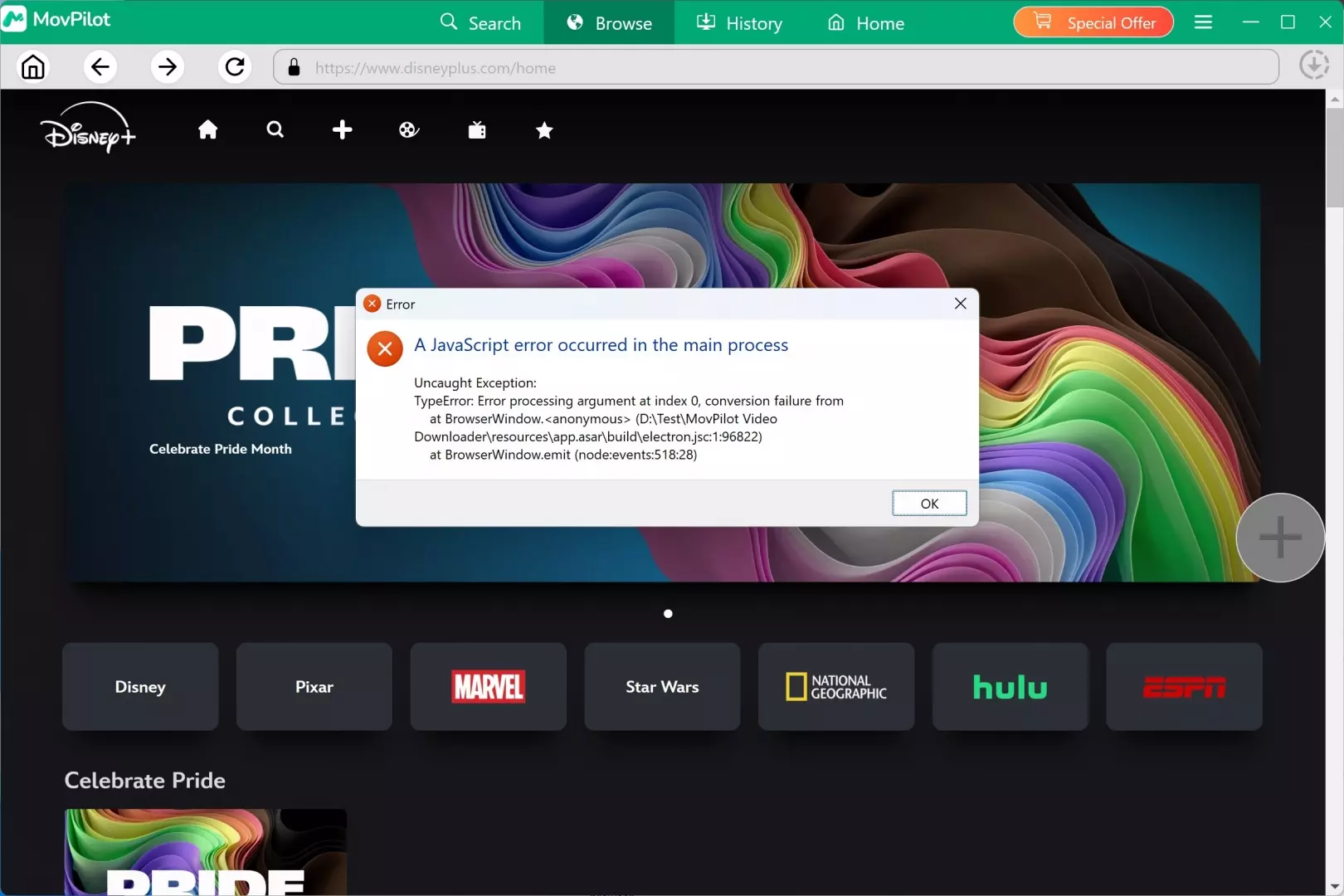 MovPilot durante el análisis de un título de Disney Plus en su navegador integrado