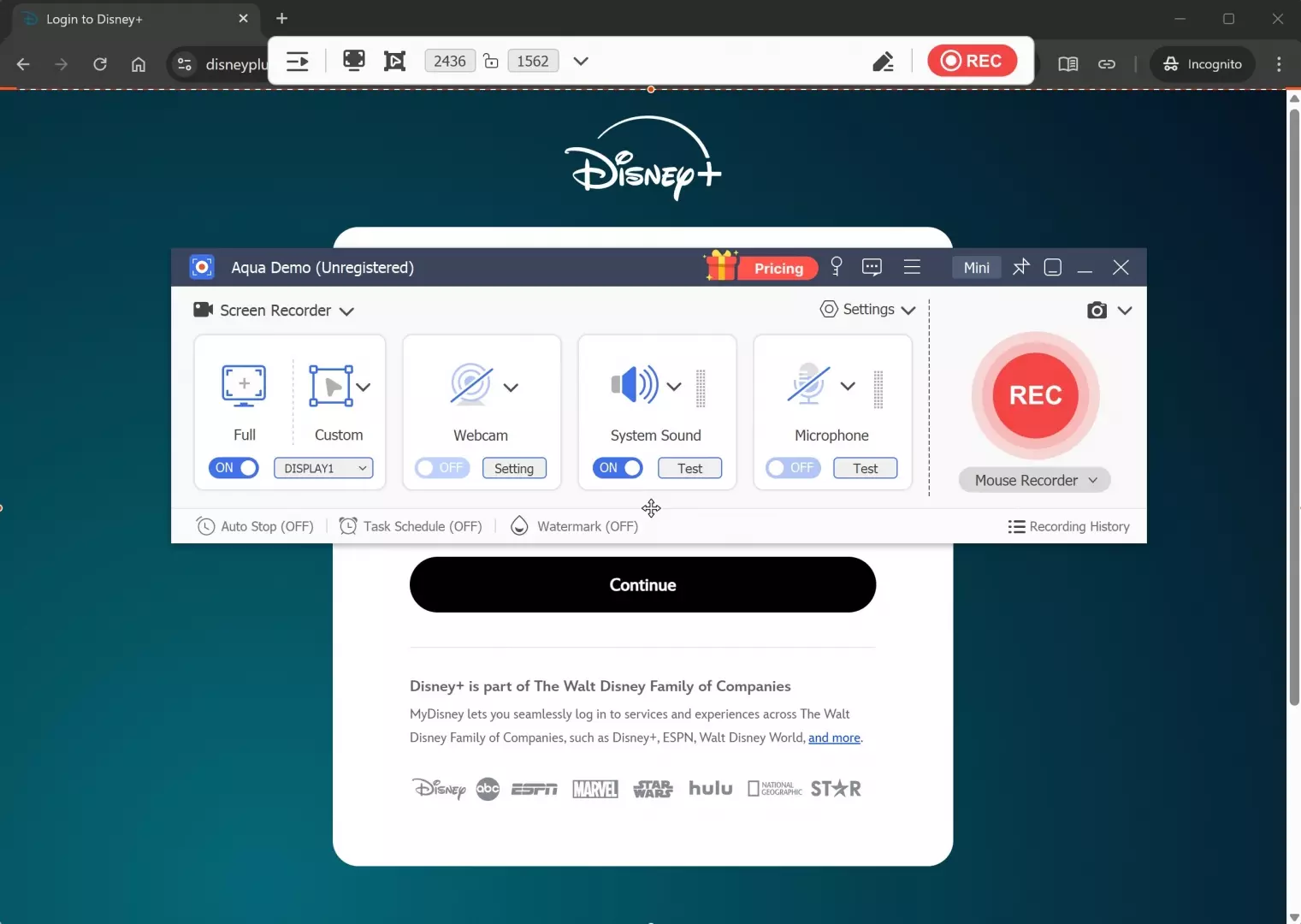 A guide to convert Disney+ to MP4 with Aqua Demo: step 2