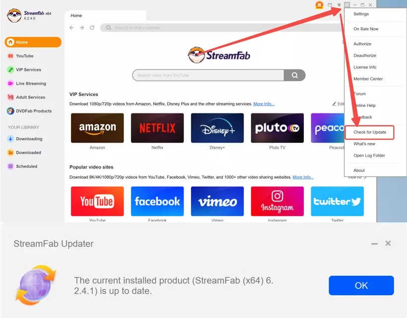 How to check StreamFab updates manually