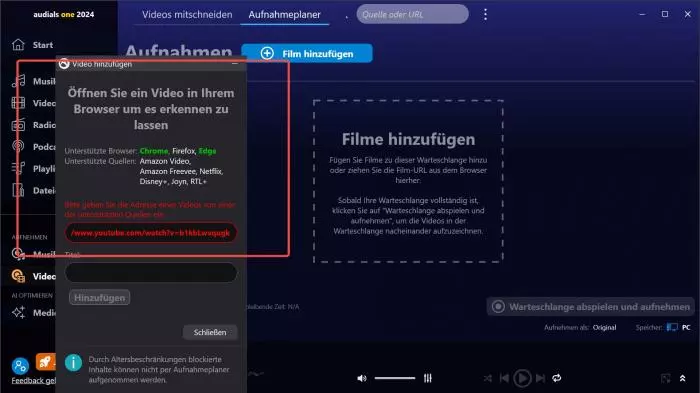 Eingeschränkte Batch-Aufnahme bei Audials One