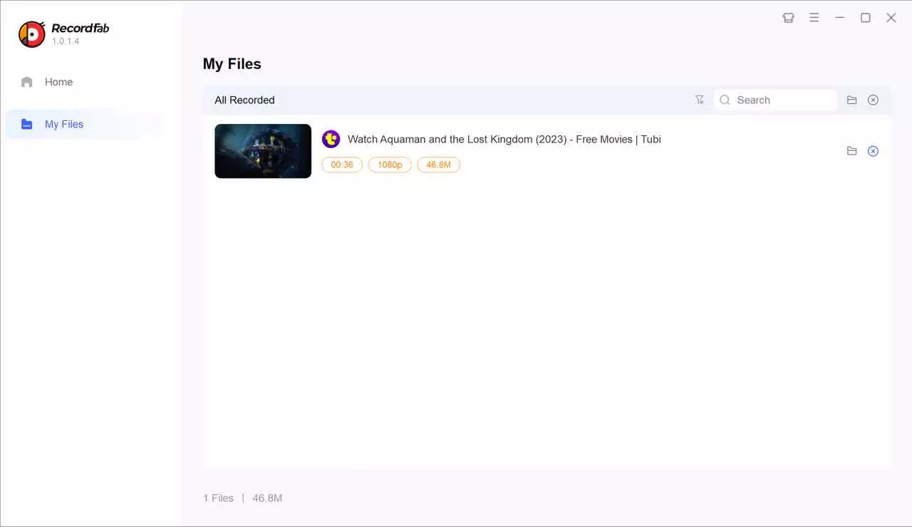 Finished Tubi recordings saved in RecordFab My Files — step 3