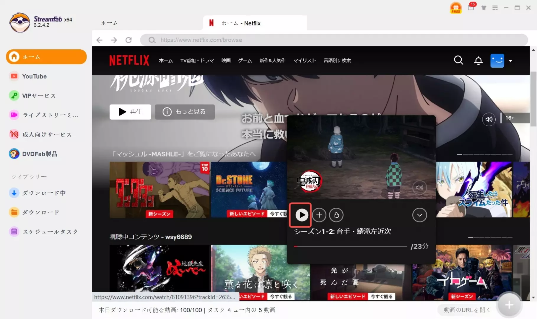 Netflix作品情報を取得する画面