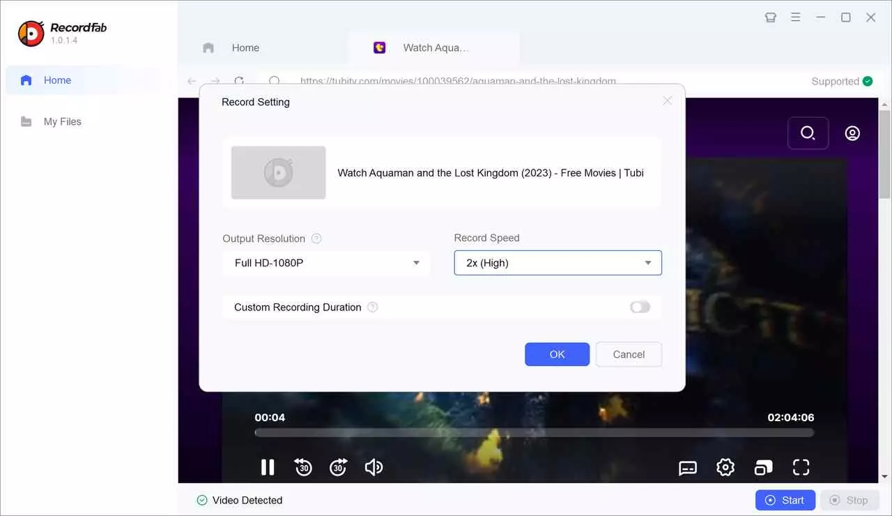 Set recording speed and resolution before capturing Tubi — step 2