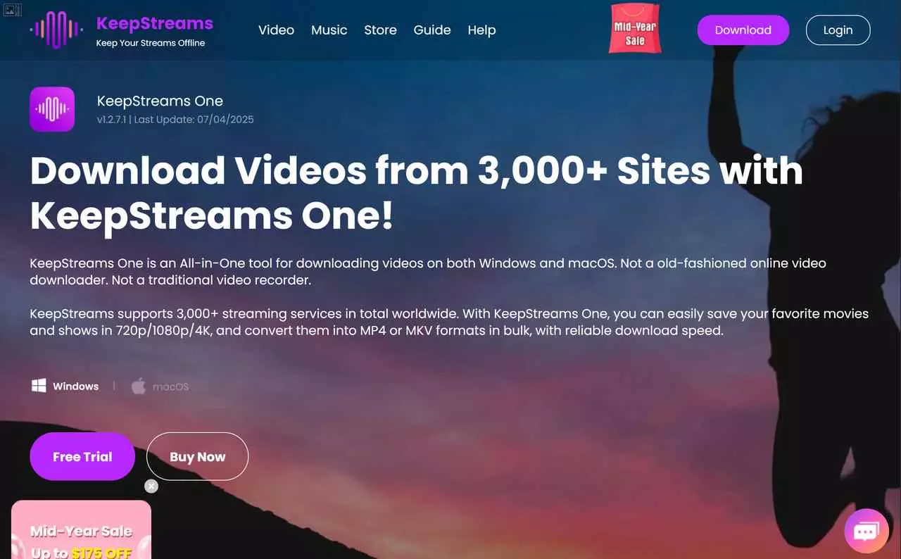 KeepStreams product screenshot: streamlined interface for 4K downloads across mainstream OTT services