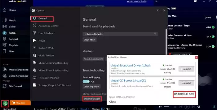 Audials sound driver problem