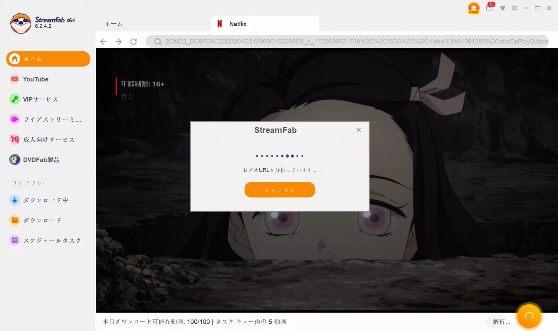 StreamFabの保存設定を選択する画面