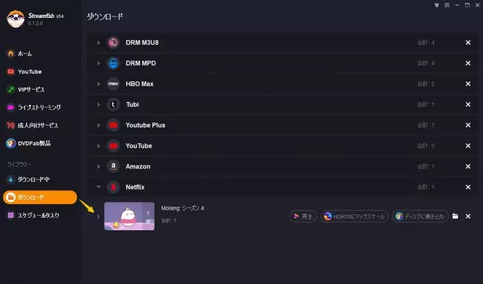 StreamFabで保存が完了した画面