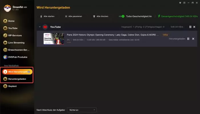 Download-Fortschritt und Bibliothek in StreamFab prüfen