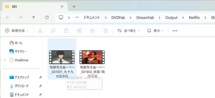 StreamFabでMP4保存後のファイルを確認する画面